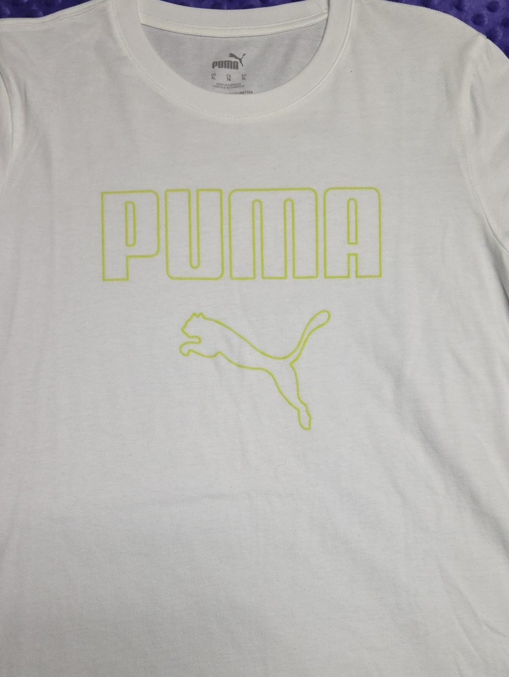 Puma White Tee with Neon Green Outline Logo